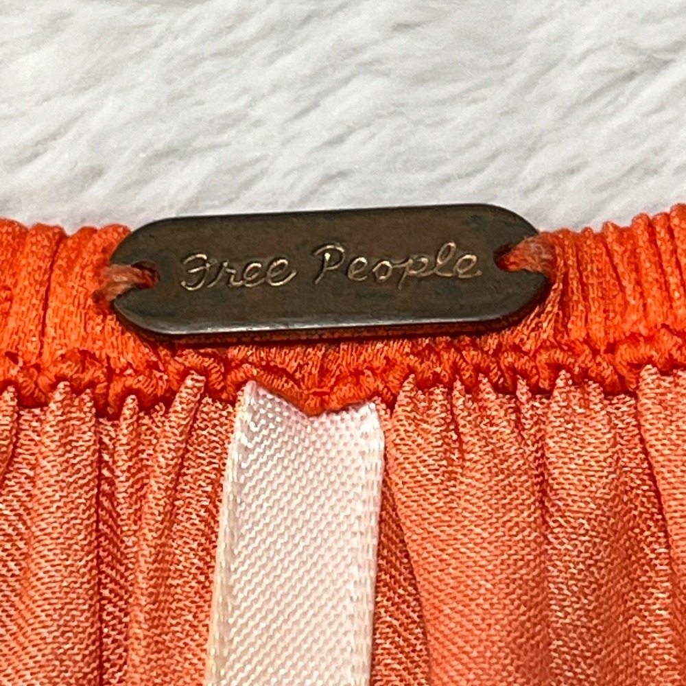 Free People Floral Print Blouse Womens XS Orange Peasant Boho Balloon Sleeve - Picture 2 of 11